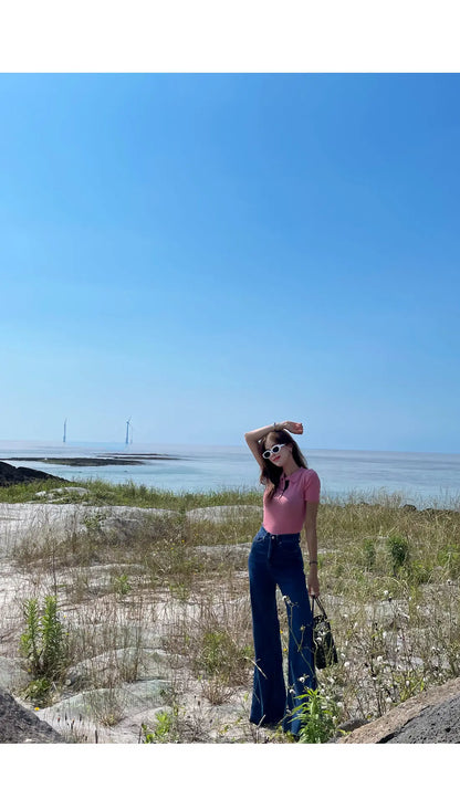 High Waist Bell Bot Jeans Women's Slim Fit Versatile Long Pants Summer Chic Vintage Denim Blue High Waist Long Leggings