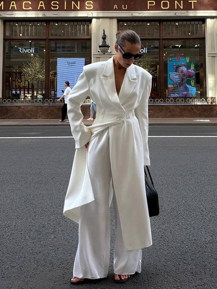 Street Fur Long Women's Jacket Long Sleeve Shoulder Pad Lapel Femal Coat 2025 Autumn Fashion Solid Double Buckle Lady Outwears