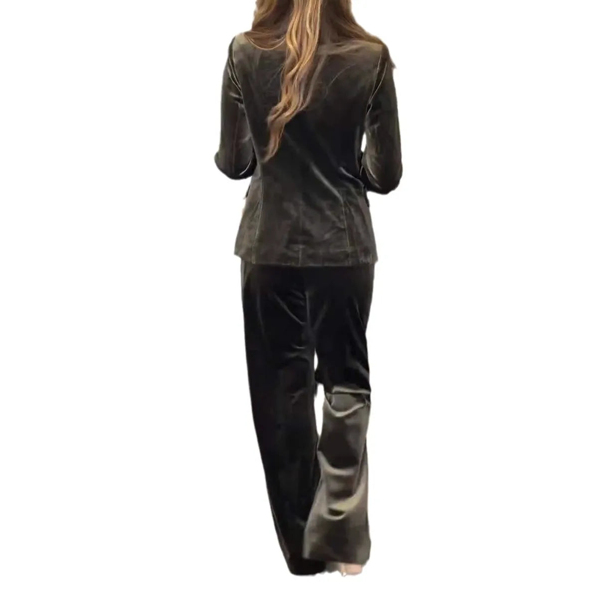 2025 Autumn Velvet Two Piece Sets Women Pant Set Suits Blazer Notched Collar Full Sleeve Double Breasted Coats+Long Pants