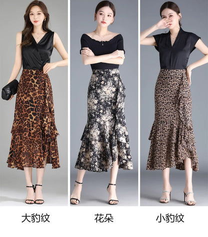 ZUZK Fashion Irregular Fishtail Chiffon Skirts Elegant High Waist Summer Luxury Party Skirt Female Ruffles Long Skirts