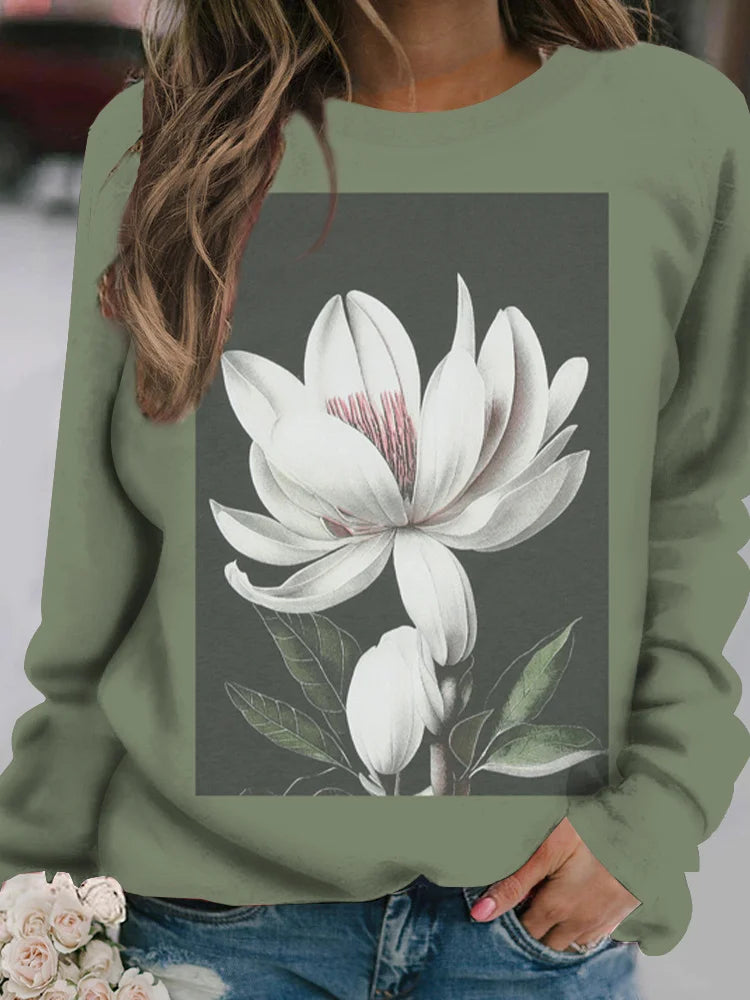 Outdoor Women's T-Shirt Casual Long Sleeve Pattern Print Street Crew Neck Fall Female Oversized Clothing Fashion T Shirts