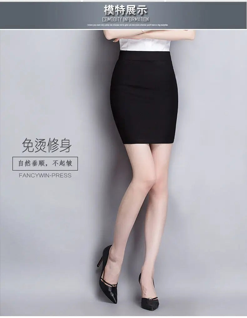 Office Lady Work Business Social Sexy Black Skirts Summer Women Elasticity Slim Wrap Hip All-match Female Short Skinny Skirt