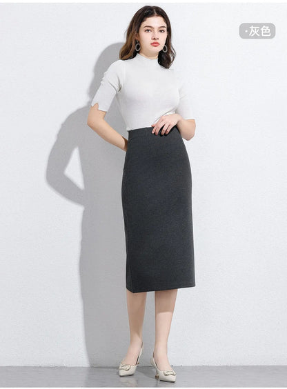 Women's Professional High Waist Long Pencil Skirt, Slim Fit Black Hip-hugging Skirt for Office Commute