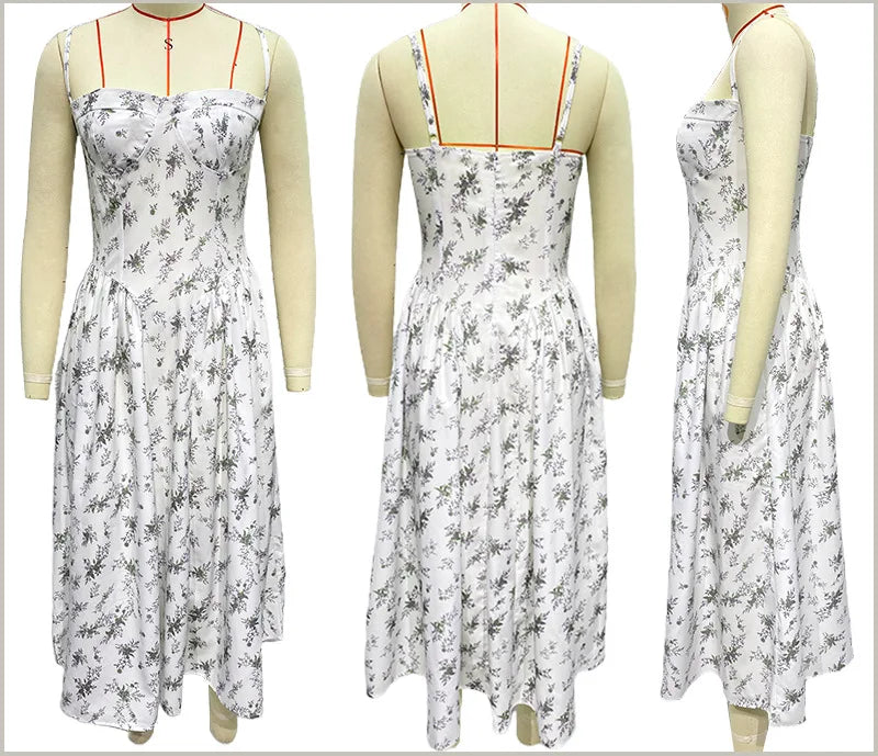 Summer skirt new French vintage maxi dress court wind Dopa wear strap dress women