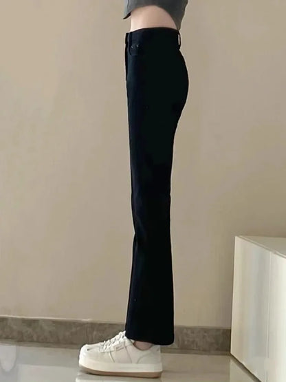 Bla Flared Jeans Women's Summer Large Size Slim High Waist Straight Leg Elastic Floor-Length Pants Elastic Waisand Zipper...