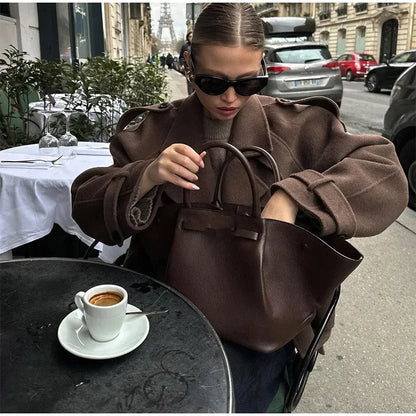 Stand Collar Women Winter Woolen Coats Single Breasted Loose Female Long Sleeve Jacket  Autumn Office Lady Street Short Coat