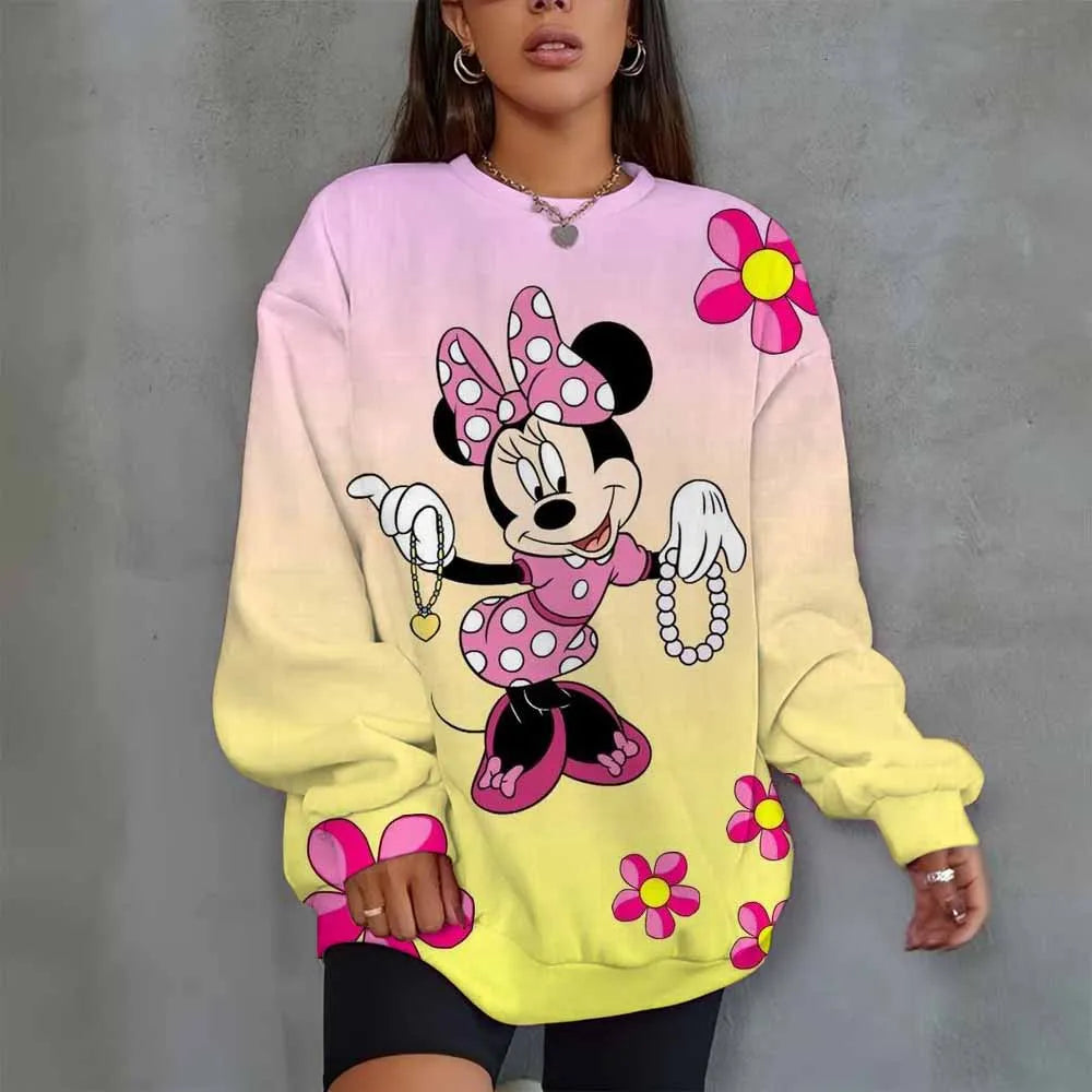 Disney Mickey Mouse Heart Print Crew Neck T shirt Casual Long Autumn winter top women's long sleeved T-shirt loose comfortable