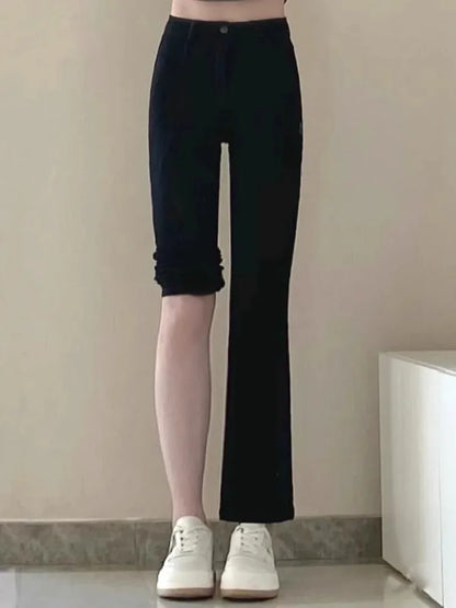 Bla Flared Jeans Women's Summer Large Size Slim High Waist Straight Leg Elastic Floor-Length Pants Elastic Waisand Zipper...