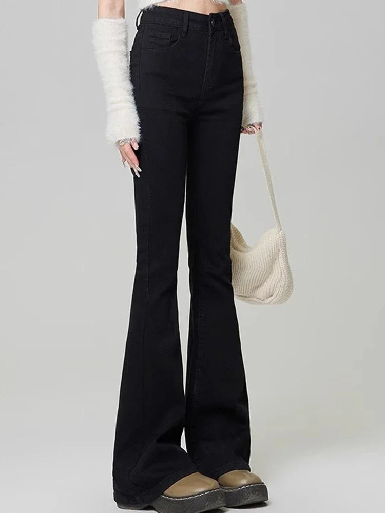 Women Vintage High Street Bell Bottom Jeans Lady Sexy Slim Fit Denim Flare Pants Deep Blue Light Blue Black Blue Gray Trousers
