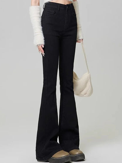 Women Vintage High Street Bell Bottom Jeans Lady Sexy Slim Fit Denim Flare Pants Deep Blue Light Blue Black Blue Gray Trousers