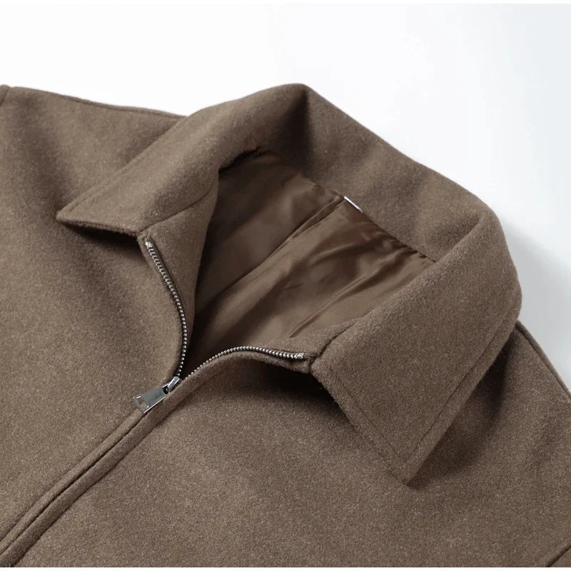 Stand Collar Women Winter Woolen Coats Single Breasted Loose Female Long Sleeve Jacket  Autumn Office Lady Street Short Coat