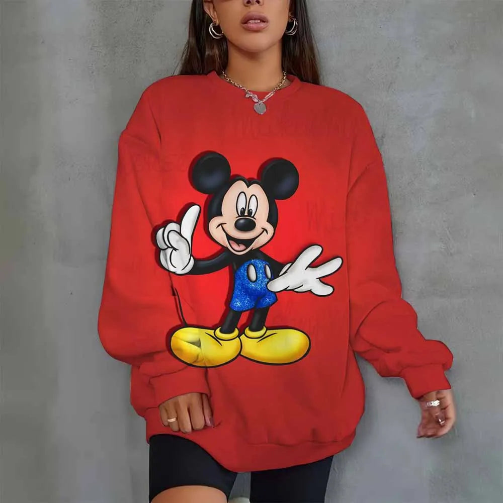Disney Mickey Mouse Heart Print Crew Neck T shirt Casual Long Autumn winter top women's long sleeved T-shirt loose comfortable