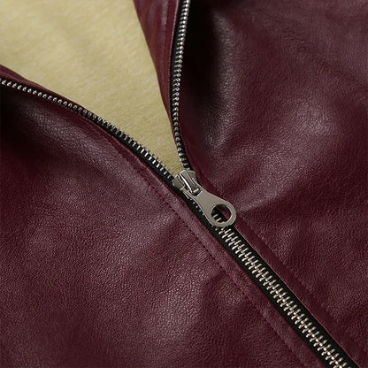 Zekye Spring Summer Women Jackets Fashion Lapel Zipper Long Sleeve Female Coats Lady Street Outwear Burgundy Leather Jacket