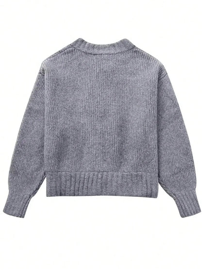 Lightweight & Warm Women's Casual Crew Neck Cardigan  Solid Color Fall Winter Fashion Chic Open Front Design with Chain Detai