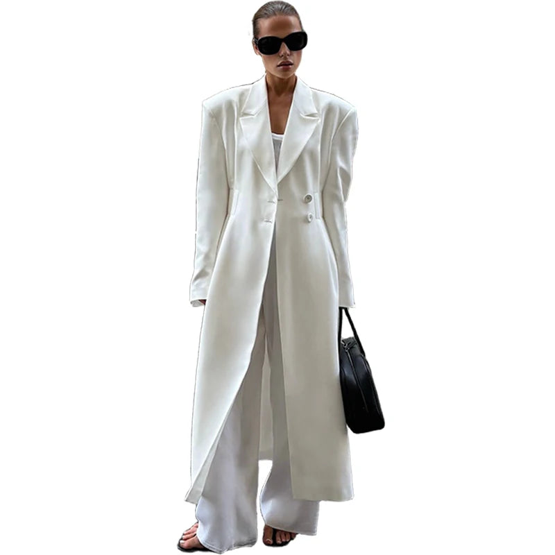 Street Fur Long Women's Jacket Long Sleeve Shoulder Pad Lapel Femal Coat 2025 Autumn Fashion Solid Double Buckle Lady Outwears