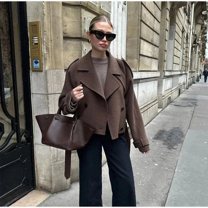 Stand Collar Women Winter Woolen Coats Single Breasted Loose Female Long Sleeve Jacket  Autumn Office Lady Street Short Coat