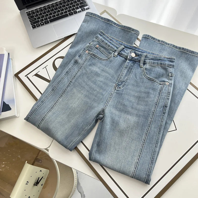 Plus Size Women's High Waisted Slim Flared Jeans 2025 Spring Stretch Denim Pants Curvy Premium Slimming & Lengthening Design