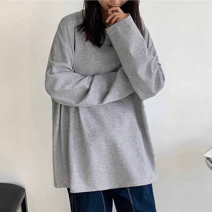 New Trendy Cotton Long Sleeve T-Shirt Women Oversize  Basic Tee Casual O-neck Tops Simple Streetwear Cozy Versatile T-shirt