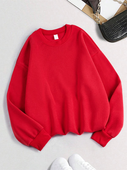 Winter Womens Solid Sweatshirts Casual Comfortable Warm Hoodies Loose Crewneck Fleece Pullover Tops Autumn Womans Streetwear