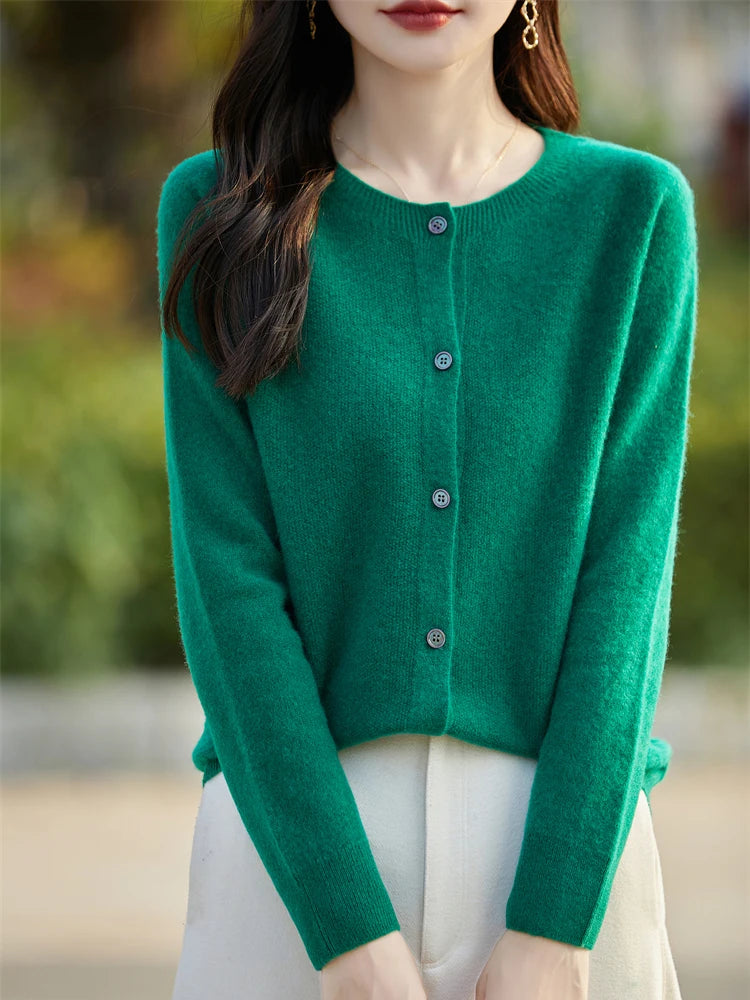 2024 Basics Autumn Winter Women Sweater Sales Merino Wool Knitwear New Fashion Solid Cardigan Classic Long Sleeve Clothing Tops