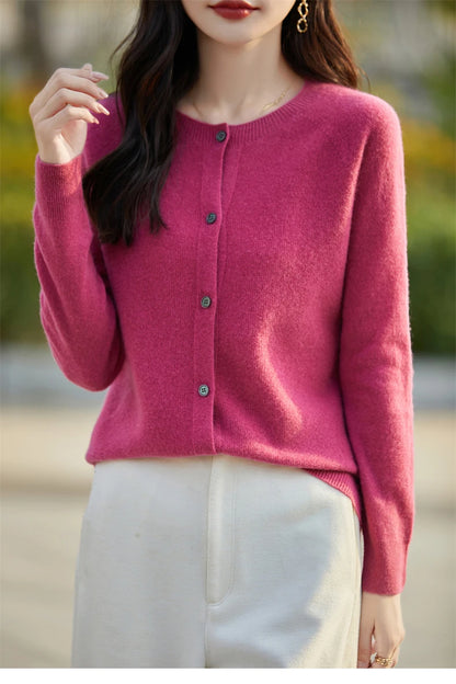 2024 Basics Autumn Winter Women Sweater Sales Merino Wool Knitwear New Fashion Solid Cardigan Classic Long Sleeve Clothing Tops