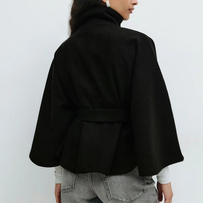 chic vintage cape jacket with belt stand neck single breasted loose coat loose flare sleeve coats early lady autumn Y2K outwears