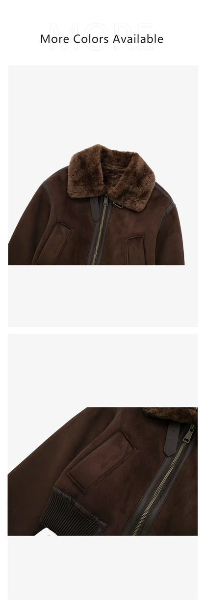 UNIZERA2023 Autumn and Winter New Women's Casual Standing Neck Contrast Strap Decoration Loose Double sided Jacket Coat