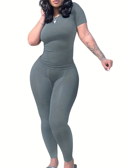 New style Lounge Wear Ribbed Casual 2 Piece Summer Shorts Set For Women Sleeve Top+Elastic Leggings Outfits