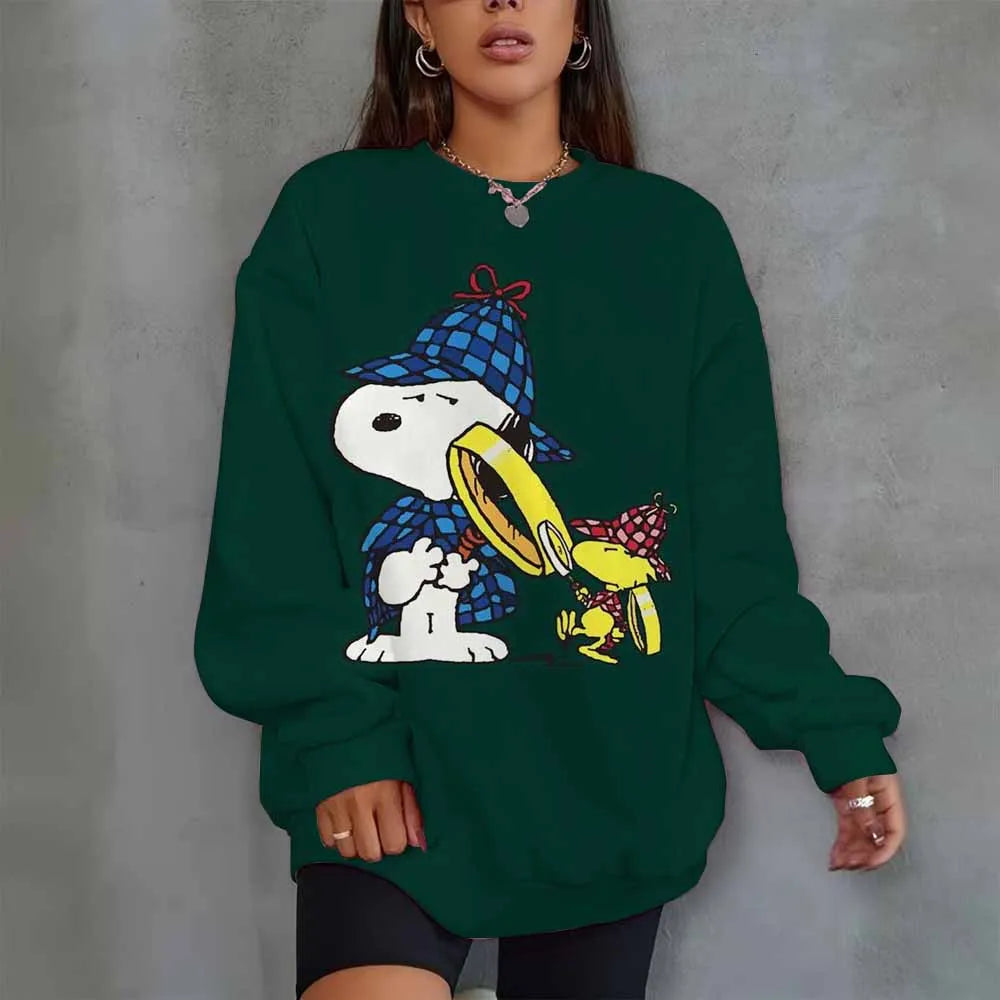Snoopy Heart Print Crew Neck T shirt Casual Long Autumn winter top women's long sleeved Sweatshirt loose comfortable Hoodies