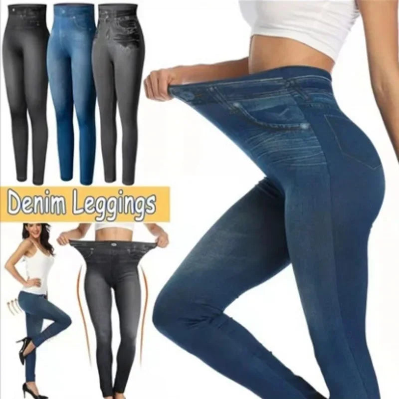 Women's Seamless Denim-Look Leggings Fitness Leggings High Elastic Butt Liftting Yoga Pants High Waist Gym Trainning Print Tight