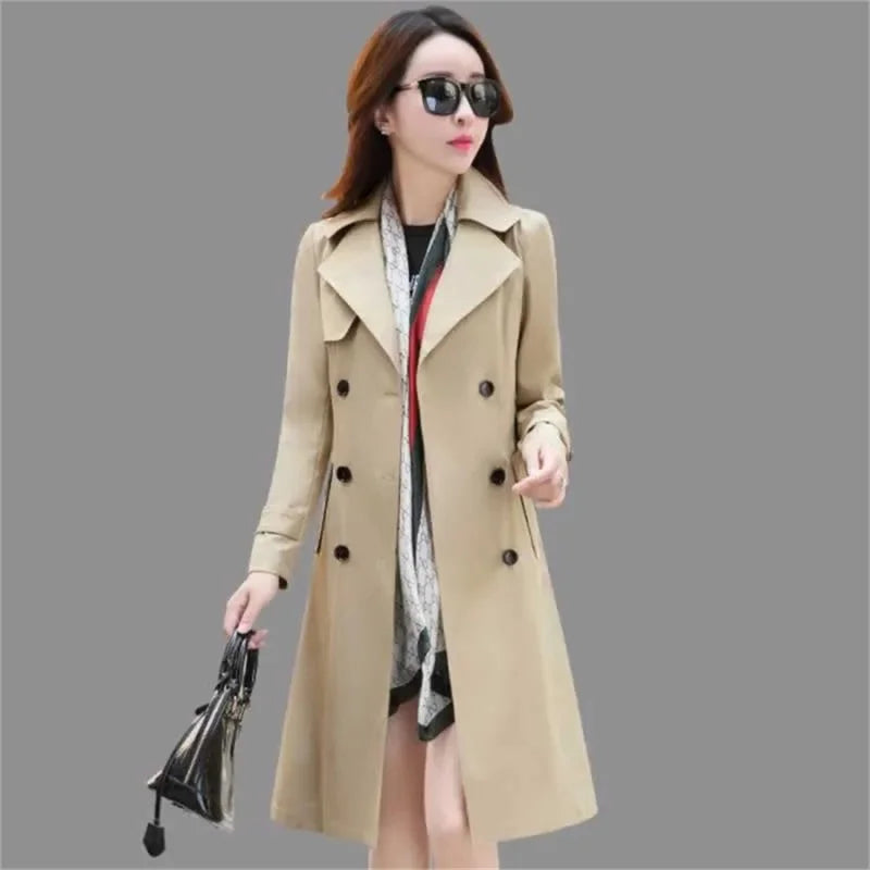 Windbreaker Women's Long British 2023 Spring And Autumn New Coat Korean Double Breasted Ladies Knee-High Coat Lace-Up Trench