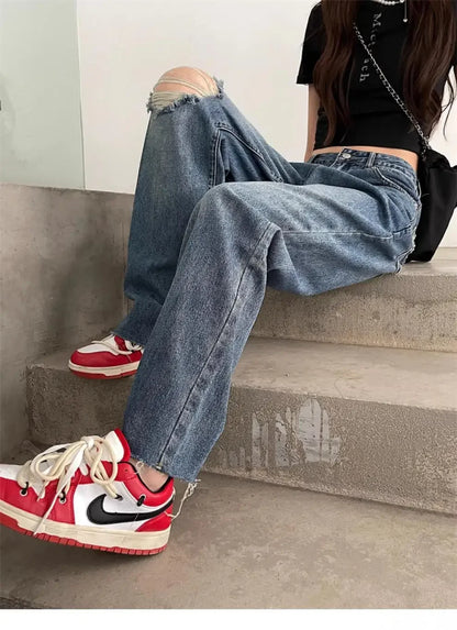 Vintage High-Waisted Wide-Leg Jeans Women's Spring New Loose-Fit Slimming Plus Size Pear-Shaped Body Straight-Leg Pants