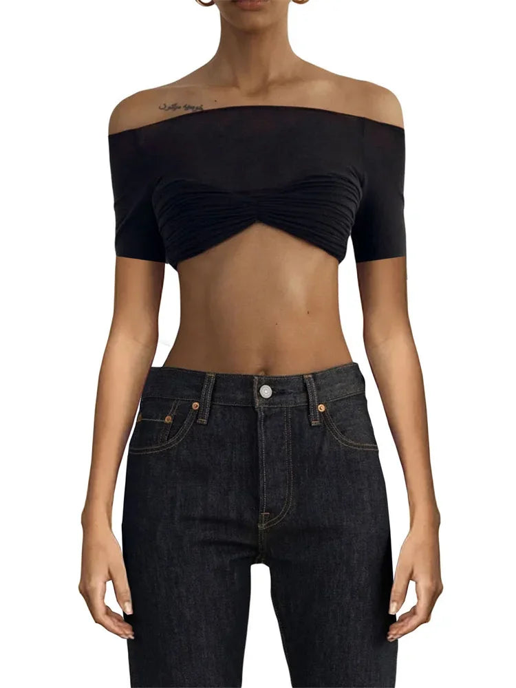 Tossy Mesh Sheer Off-Shoulder Top Shirt For Women New Long Sleeve See-Through Lace Knit Pullover Tops Summer Mesh Top Tee Shirt