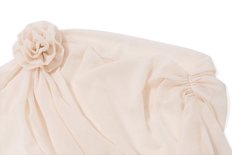 Candyhot Irregular Sexy Off Shoulder Oblique-neck Flower Applique T Shirt French Fashion Long Sleeve Crop Tops Chic Mesh Camis