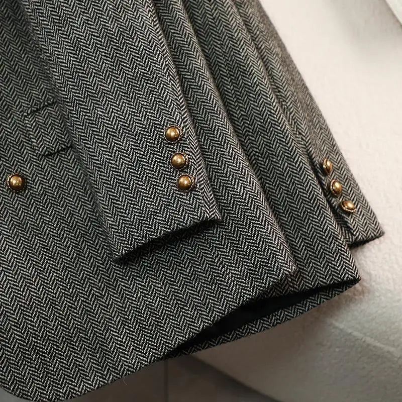 Women's Autumn Winter Long Sleeve Blazer Coats Vintage Thick Woolen Jackets Notched Elegant Outerwears Female Clothes