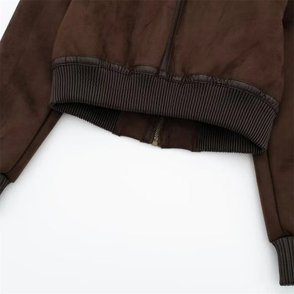 UNIZERA2023 Autumn and Winter New Women's Casual Standing Neck Contrast Strap Decoration Loose Double sided Jacket Coat