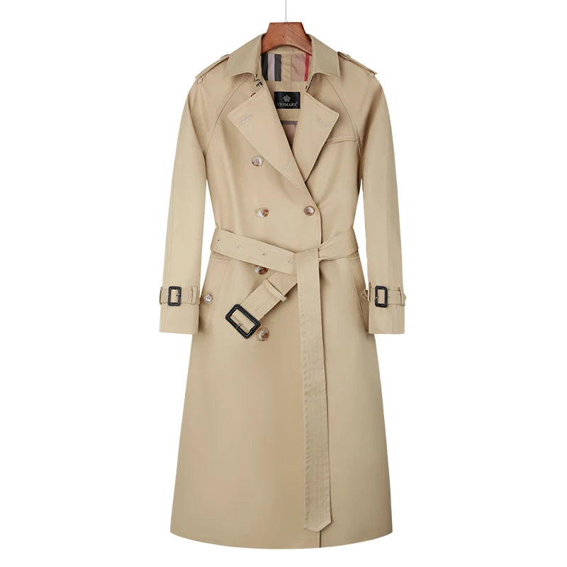 High quality khaki double breasted cotton women's trench coat British fashion custom rainproof long women's coat windbreaker