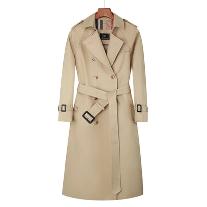 High quality khaki double breasted cotton women's trench coat British fashion custom rainproof long women's coat windbreaker