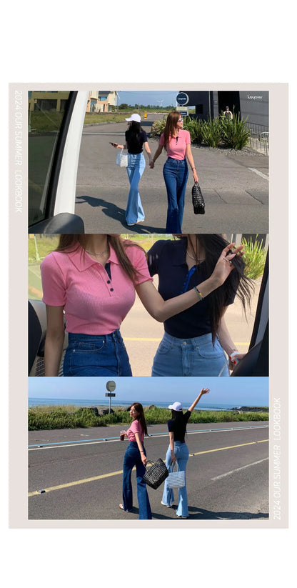 High Waist Bell Bot Jeans Women's Slim Fit Versatile Long Pants Summer Chic Vintage Denim Blue High Waist Long Leggings