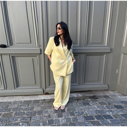 Women's Suit Jackets Loose Lapel One Button Short Sleeve Blazers 2025 Summer Elegant Lady Office Outwear Street
