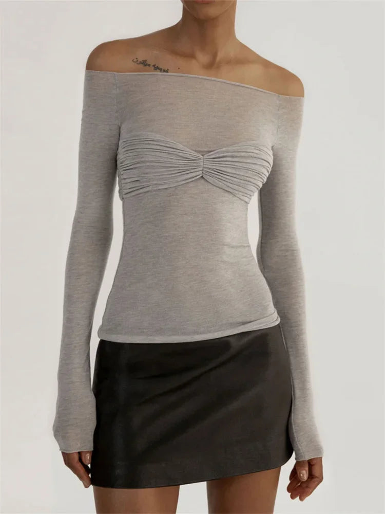 Tossy Mesh Sheer Off-Shoulder Top Shirt For Women New Long Sleeve See-Through Lace Knit Pullover Tops Summer Mesh Top Tee Shirt