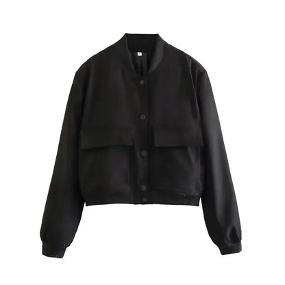 1PCS Woman Bomber Jacket Coat White Autumn Winter Button Baseball Aviator Cropped Jackets for Women Long Sleeve Crop Outerwear