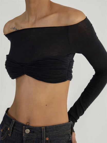 Tossy Mesh Sheer Off-Shoulder Top Shirt For Women New Long Sleeve See-Through Lace Knit Pullover Tops Summer Mesh Top Tee Shirt