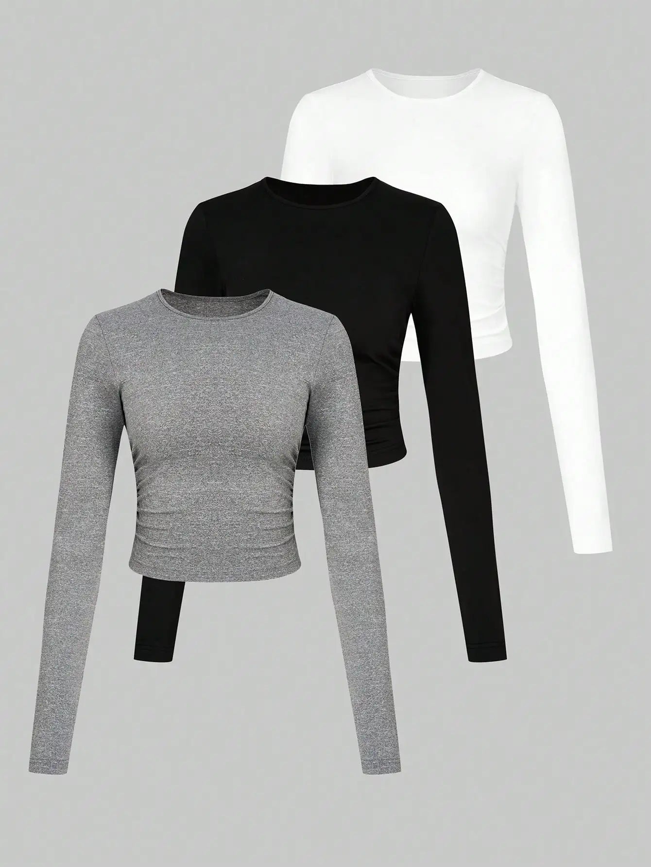 Women's 3-Piece Crew Neck Long Sleeve T-Shirt Set, Casual Daily Tops for All Seasons