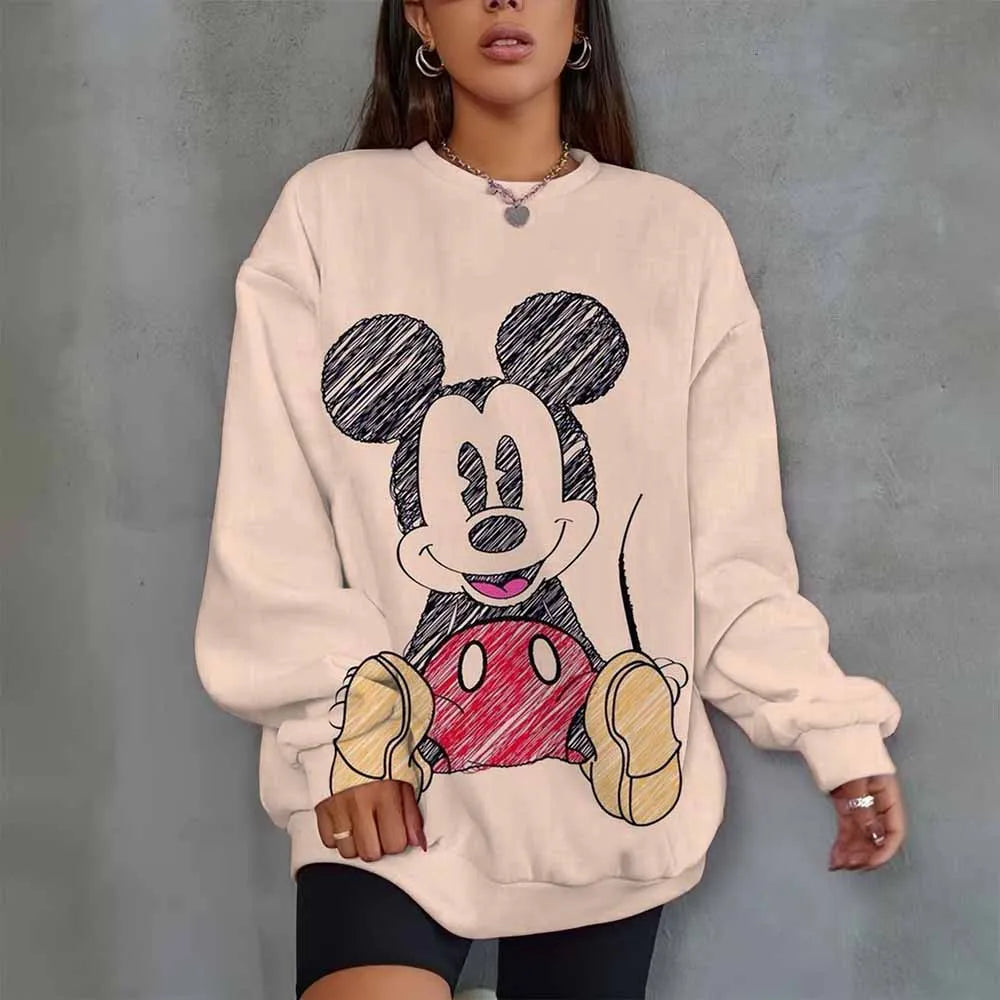 Disney Mickey Mouse Heart Print Crew Neck T shirt Casual Long Autumn winter top women's long sleeved T-shirt loose comfortable