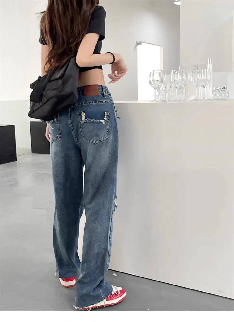 Vintage High-Waisted Wide-Leg Jeans Women's Spring New Loose-Fit Slimming Plus Size Pear-Shaped Body Straight-Leg Pants