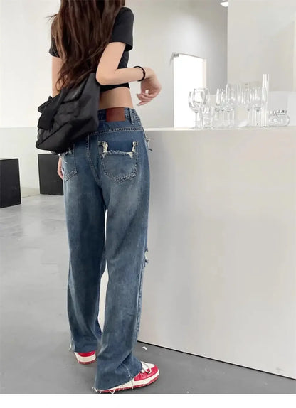 Vintage High-Waisted Wide-Leg Jeans Women's Spring New Loose-Fit Slimming Plus Size Pear-Shaped Body Straight-Leg Pants