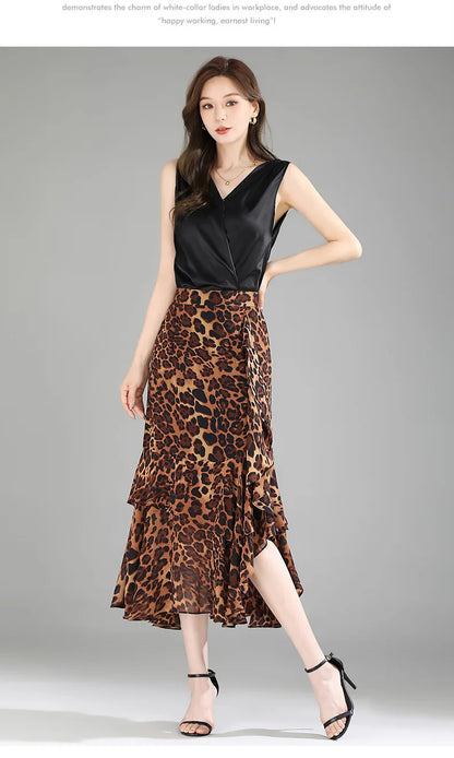 ZUZK Fashion Irregular Fishtail Chiffon Skirts Elegant High Waist Summer Luxury Party Skirt Female Ruffles Long Skirts