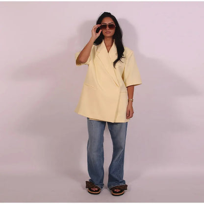 Women's Suit Jackets Loose Lapel One Button Short Sleeve Blazers 2025 Summer Elegant Lady Office Outwear Street