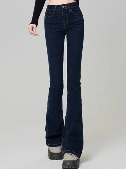 Women Vintage High Street Bell Bottom Jeans Lady Sexy Slim Fit Denim Flare Pants Deep Blue Light Blue Black Blue Gray Trousers